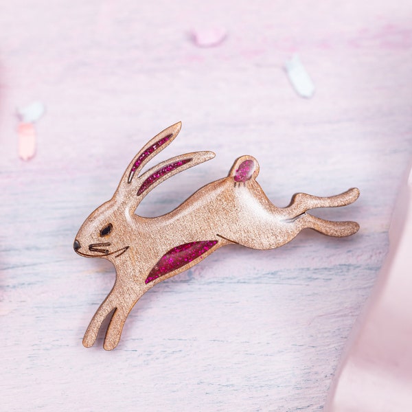 Hare Brooch - Bronze and Raspberry