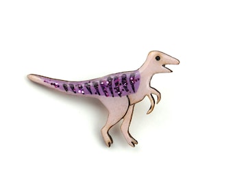 Velociraptor Dinosaur Pin Badge Pastel Purple and Dark Purple