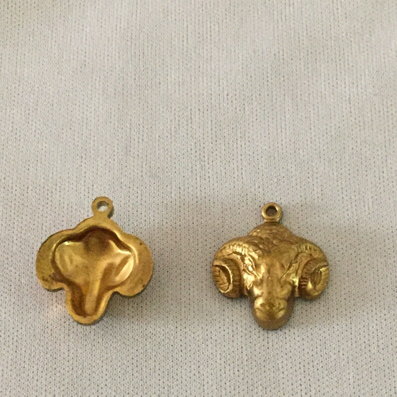Brass Rams Head Set of 2 For Stained Glass Jewelry Boxes and Frames Sal 8242 Ram Steampunk With Ring for Hanging Raw Brass Filigree