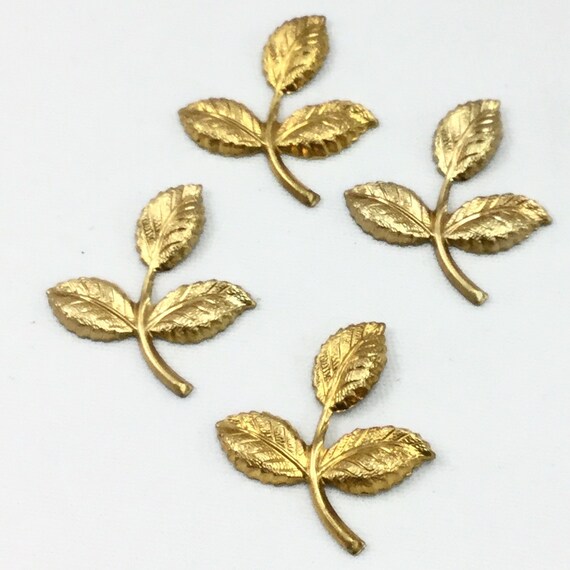 Set of 4 Leaves Raw Brass Filigree Leaf on a Vine Stamping 1 | Etsy