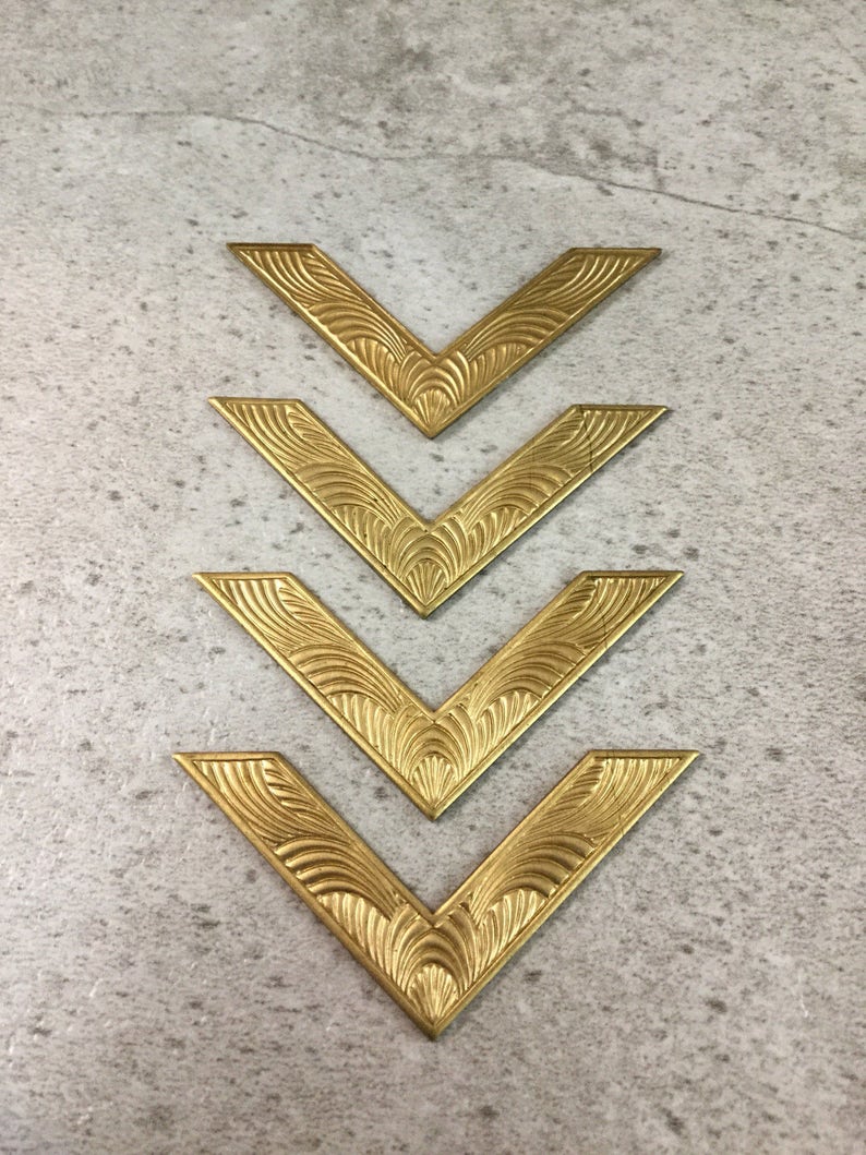 4 Pieces Raw Brass Art Nouveau Filigree Corners Box Image 0