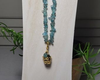 Gemstone Basket Charm Necklace filled with Apatite Chips on a Tiny Bead Necklace Removable  Charm GF Chain overall length 22 Inches,