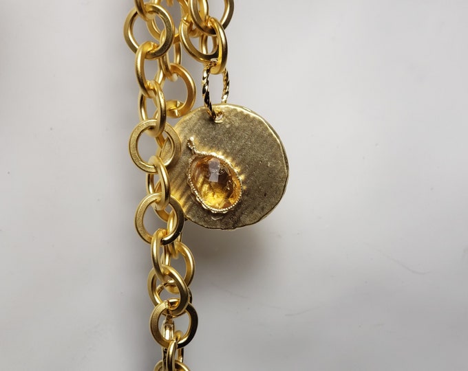 Citrine Natural Faceted Yellow Gemstone Bracelet, 8mm x 10mm. 1.53 CT in 14K GF Setting , Matte GP 8mm Link Chain