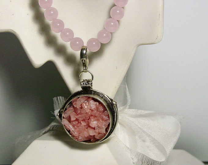 Quartz Rose Natural Gemstone Crystals Pendant on Silver Plated Setting Free Adjustable Chain 22 inches length