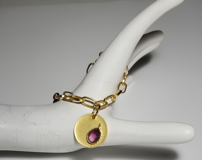 Amethyst Gemstone Bracelet with 9mm x 12mm Stone in 14K GF Setting.  Feb Birthstone  GP attachment link Chain