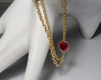 Ruby Natural Gemstone 8mm, 6CT, 14K Gold Fill Setting, Gold Plate 2 Chain Bracelet July Birthstone