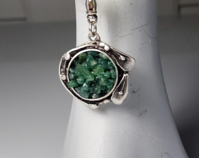 Tsavorite Garnet Natural Gemstone Chips on Anique Silver Plate SP Adjustable 22" Chain