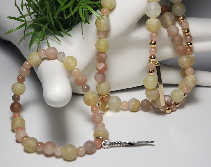 Labradorite 8mm, Sunstone 6mm, Rhodochrosite 4mm 3 Stacked Bead Bracelets with GP and Silver Plate Bead Spacer and Charms
