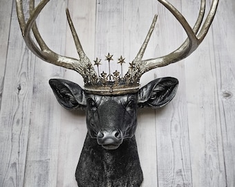 Faux Taxidermy Deer Head with Crown, Stag Wall Mount