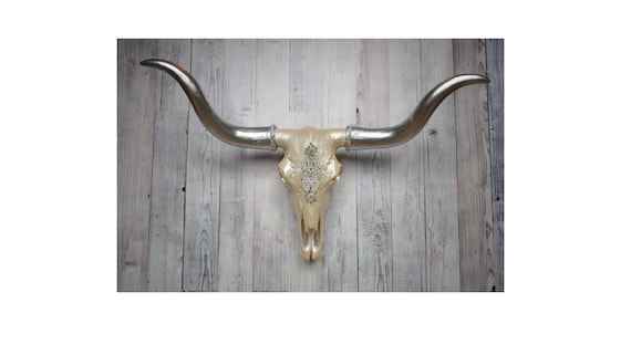 Faux Taxidermy Longhorn Steer, Cow Skull, Jeweled