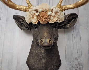 Faux Taxidermy Deer Head Wall Mount, Floral Crowned Stag - Etsy