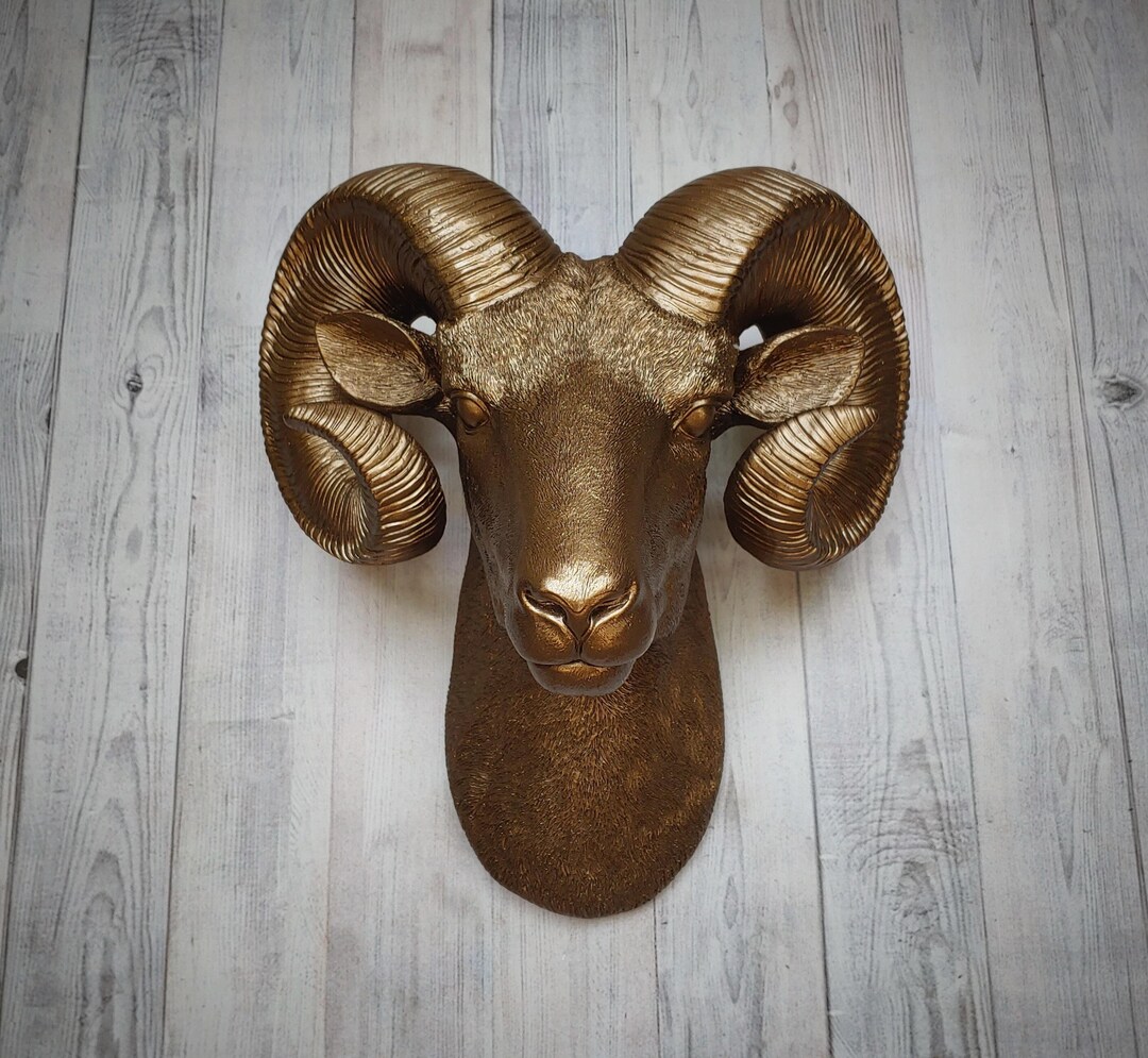 Faux Taxidermy Ram Head Wall Decor, Ram Head Wall Mount, Ram Head Wall