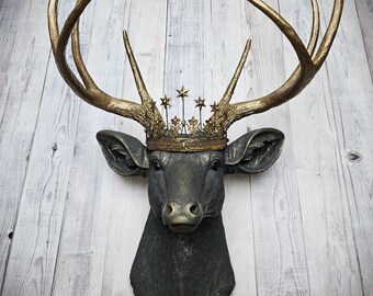 Faux Taxidermy Crowned Deer Head Wall Mount, Stag Decor