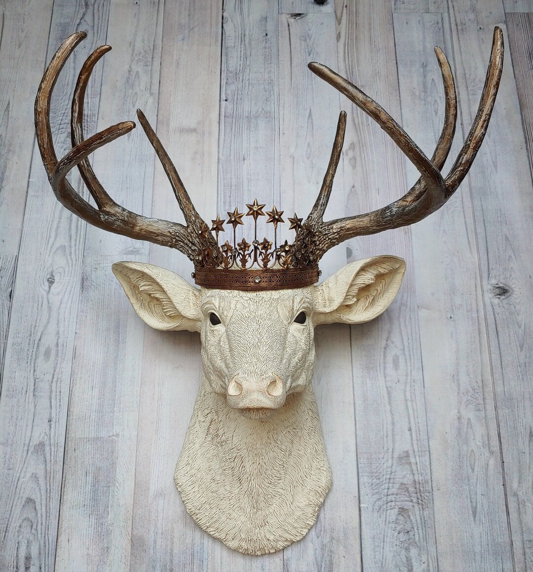Faux Taxidermy Deer Head With Crown, Stag Wall Mount - Etsy