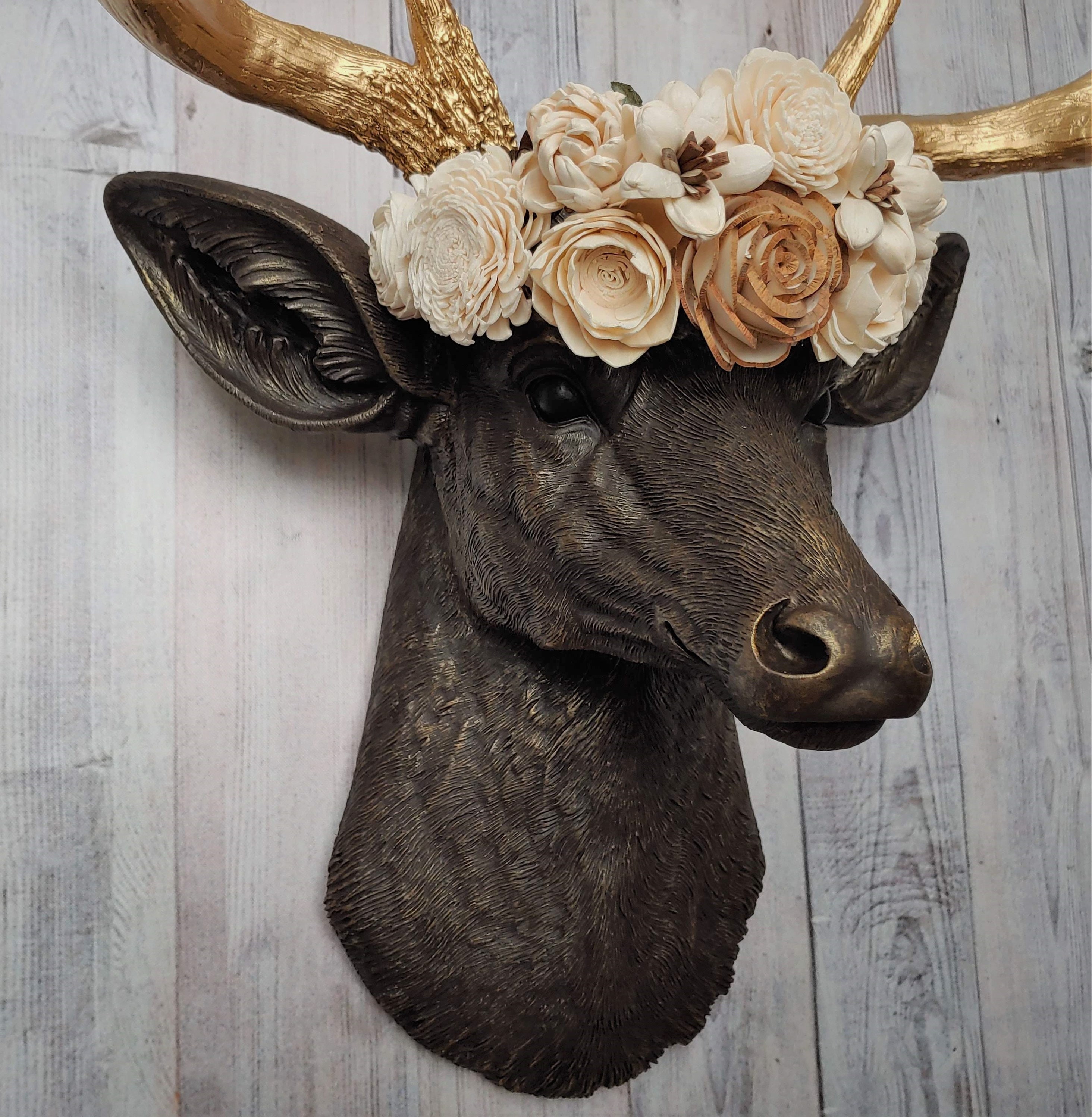Faux Taxidermy Deer Head Wall Mount, Floral Crowned Stag - Etsy