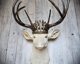 Faux Taxidermy Crowned Deer Head Wall Mount, Stag Antler Decor