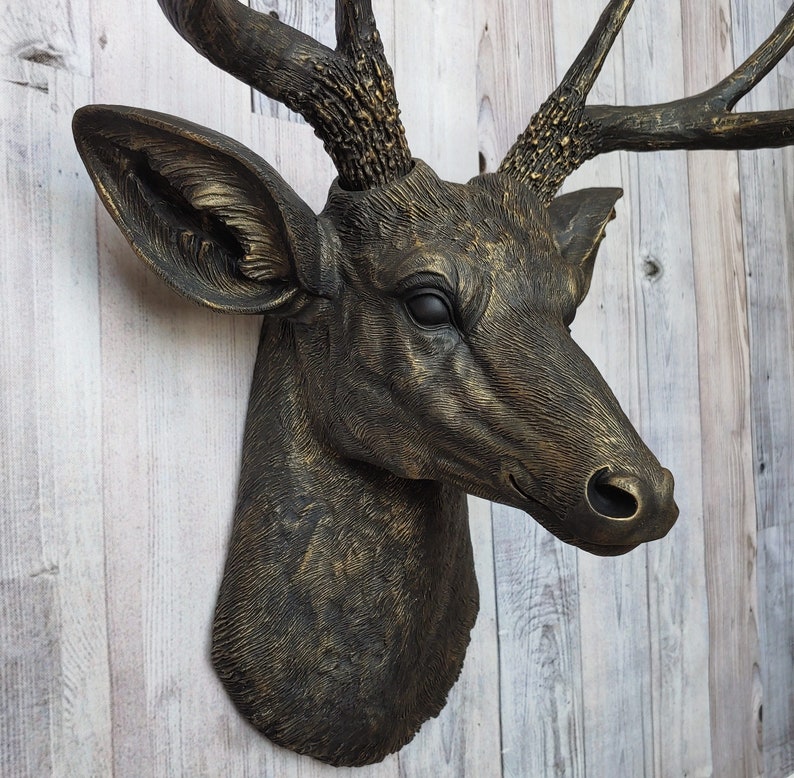 Deer Head Wall Art Black Stag Head Wall Mount Faux Taxidermy Etsy
