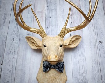 Faux Taxidermy Deer Head with bow tie, Stag Wall Mount