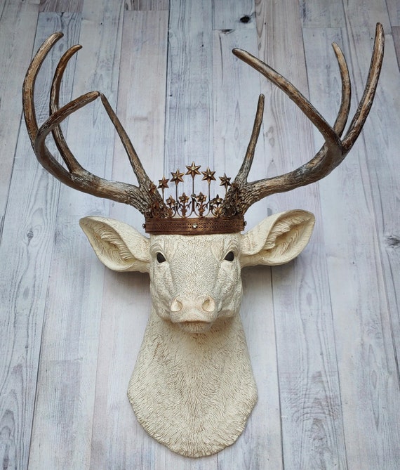 Faux Taxidermy Deer Head With Crown, Stag Wall Mount - Etsy