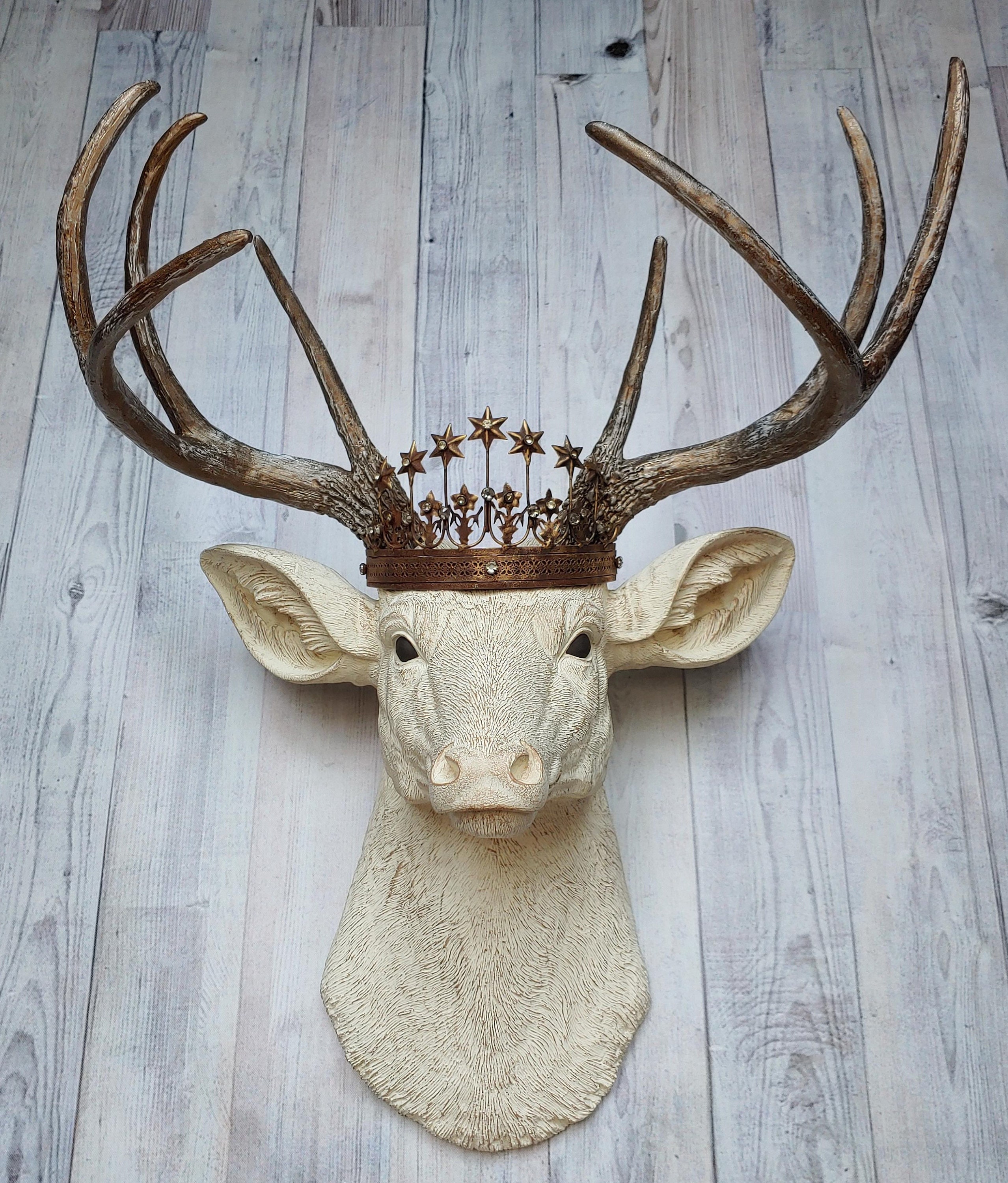 Faux Taxidermy Deer Head With Crown, Stag Wall Mount - Etsy