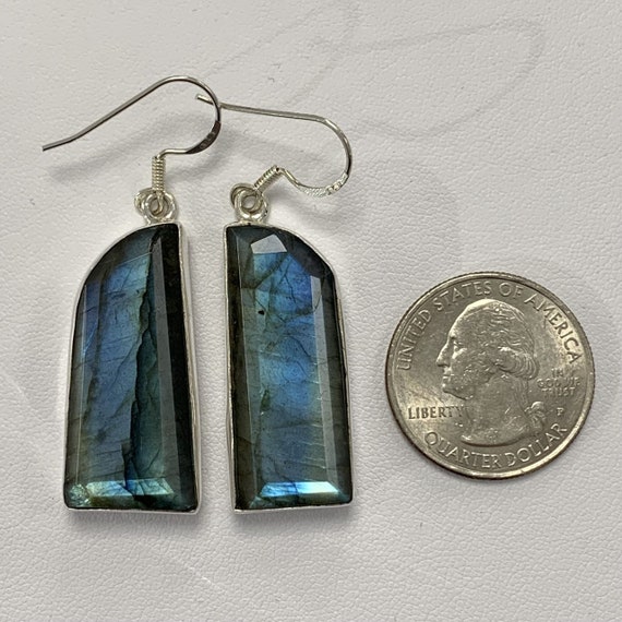 Labradorite earrings w solid crazy blue flash geo… - image 3