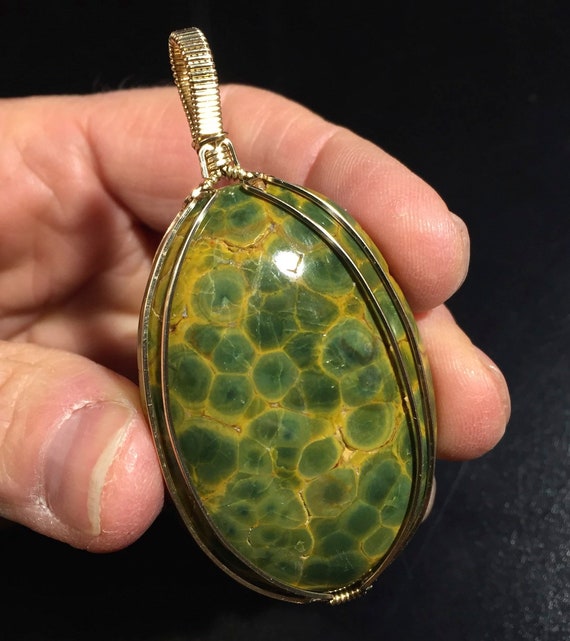 Jasper (Ocean) orbicular green/yellow pendant for… - image 2