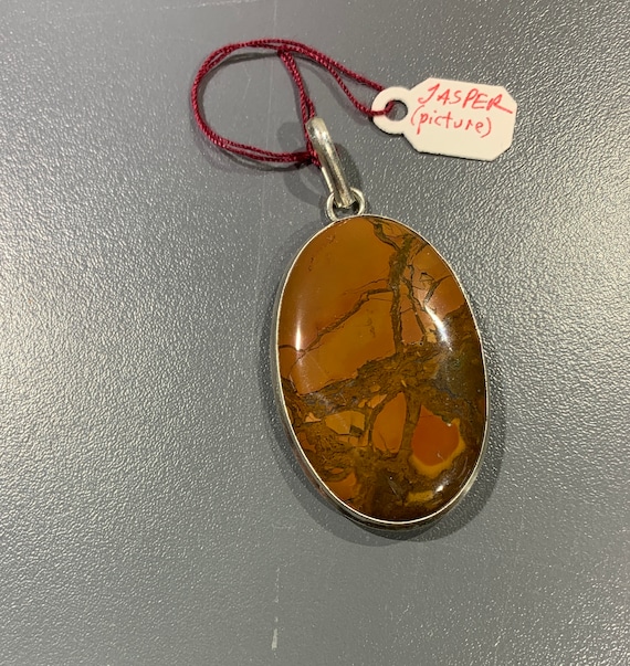 Jasper (picture) 'forest scene' oval pendant for … - image 3