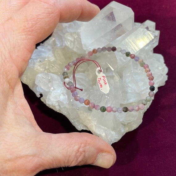 Tourmaline (pink) faceted bead stretchie bracelet… - image 2