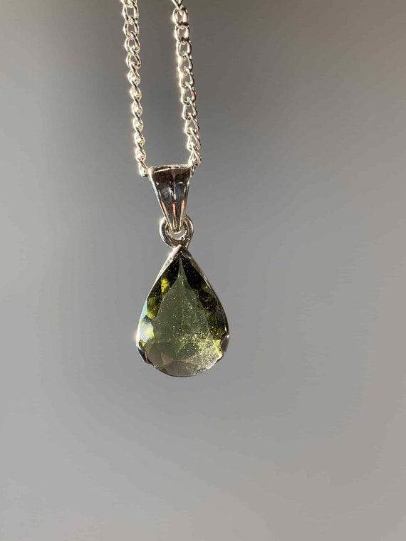 Moldavite pendant (faceted) pear or teardrop form 