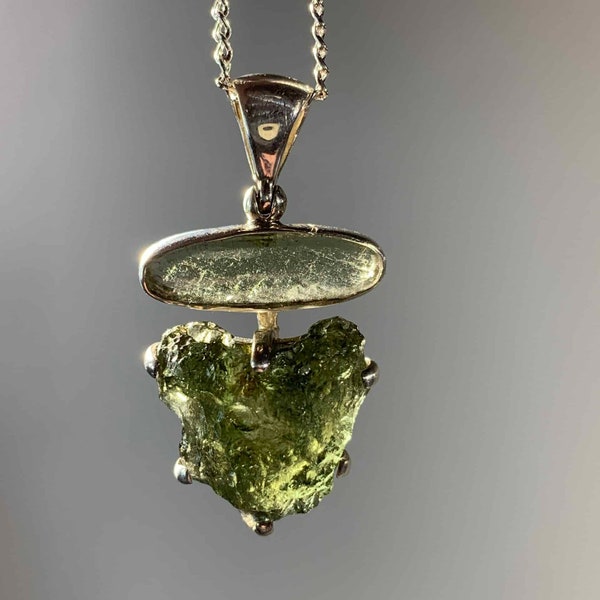 Moldavite pendant (rough/polished)'energy combo' (5.7gr) healing crystal
