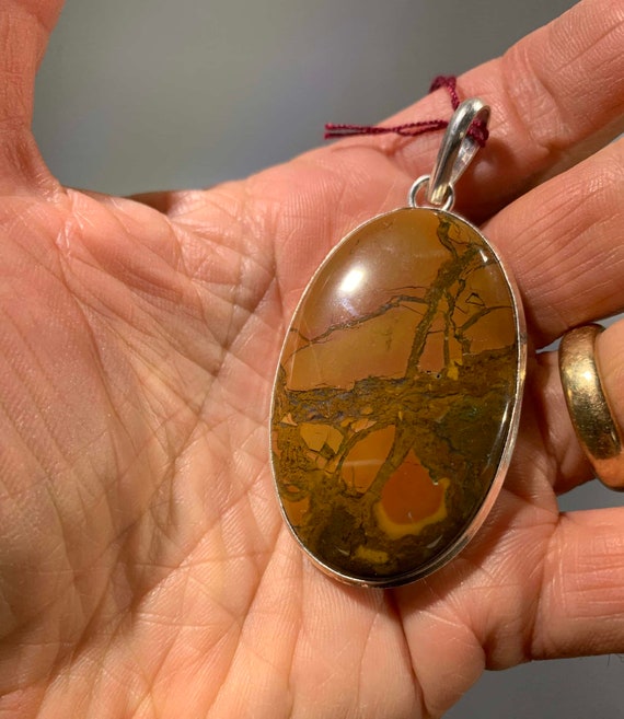 Jasper (picture) 'forest scene' oval pendant for … - image 1