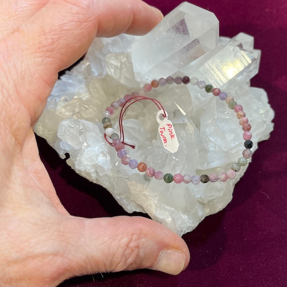 Tourmaline (pink) faceted bead stretchie bracelet… - image 1