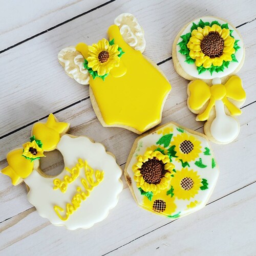 12 Sunflower Baby Shower Cookies Summer Baby Shower Favors Etsy
