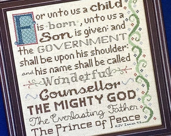 Christmas Cross Stitch Pattern - Isaiah 9:6 - For Unto Us a Child is Born - Instant Download