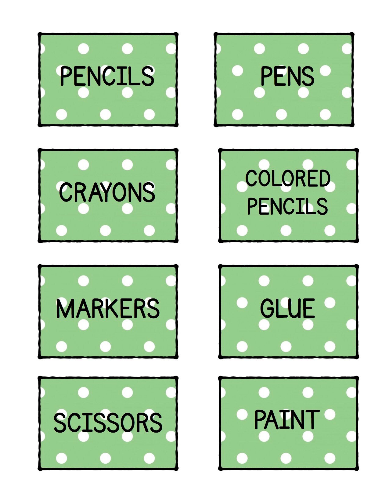Ready to Write/Sharpen Please Teacher Tools Pencil Holder Labels GREEN  Polka + Matching supply labels