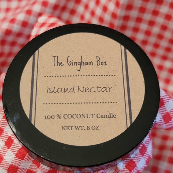 Island Nectar - The Gingham Box - Fragrant Summer Scent 100% Coconut Wax 8 oz Fragrant Candles
