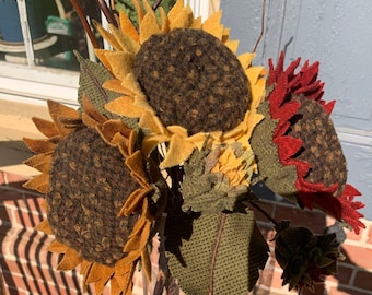 Sewing Seeds pattern- wool and wire sunflowers