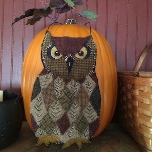 Pattern called "Hanging with Hoot"   6"x 10.5" wool applique hanging