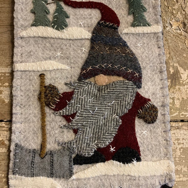 Jerome the Snow Gnome-  wool appliqué pattern