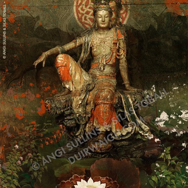 Kwan Yin Green - Original 16"x22" Satin Luxe Art Print - Signed by Angi & Silas