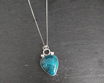 Chrysocolla Necklace - Gemstone Necklace - Blue Green Necklace - Turquoise Necklace - Silver Necklace - Aqua Necklace