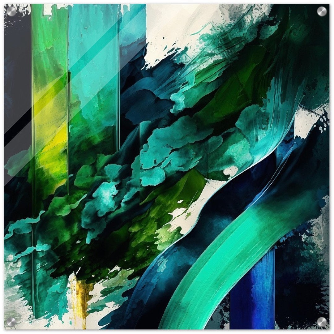 Green Blue Abstract Water Color Acrylic Print No.2 Bedroom Wall Art ...