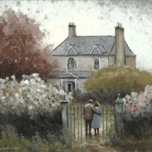 Cottage Oil Painting No1 Flower Garden Wall Art Summer Vintage Muted Print DIGITAL DOWNLOAD Country House Decor Soft Impressionistic Art