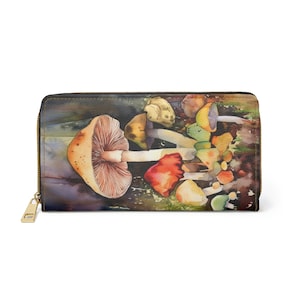 Resumen Mushroom Acuarela #1 Cartera con cremallera Dark Colorful Cottagecore Estética Monedero Zip Pouch Mushroom Clutch Witchy Dark Academia