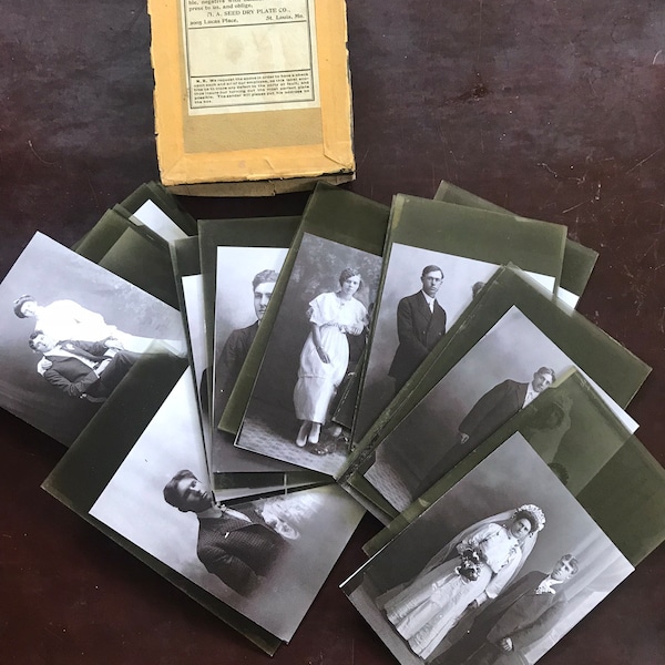 Collection of 16 glass plate negatives featuring couples - circa late-1800s