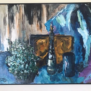 1960s Abstract Still Life Oil Painting on Board, Framed