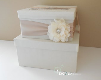 Wedding card box / money box / gift card holder / gift card box / 2 Tier (Ivory & Champagne)