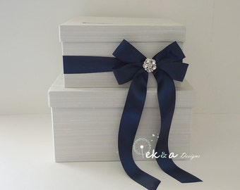 Wedding card box / Wedding money box / Wedding card holder / Wedding gift card box holder / 2 Tier (White & Navy blue)