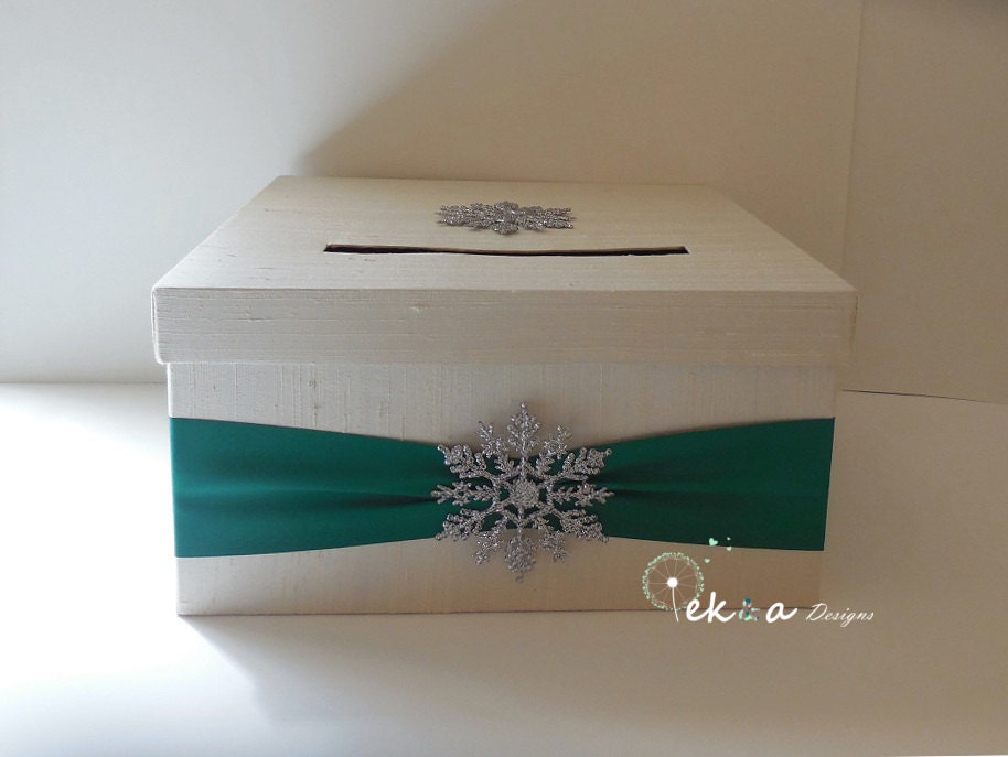 Wedding Gift Card Box Winter Wedding card box Wedding Money Box 1 Tier Card Box Ivory Emerald Winter wedding Snowflake