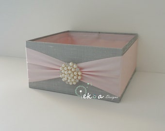 Wedding Program Box / Amenities Box / wedding Program Holder / Open Box / wedding Bubble box / (Silver & Blush Pink) - pearl brooch